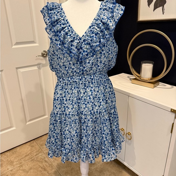SugarLips floral Blue Ruffle Dress Size Medium - Picture 1 of 5
